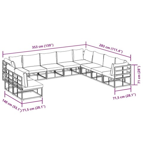 ZESTAW SOF NA OGRÓD 10 PCS CZARNY 353X 283X 71CM ALUMINIUM