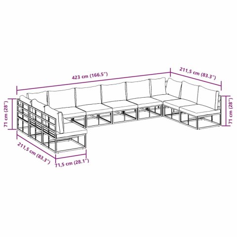 ZESTAW SOF NA OGRÓD 10 PCS CZARNY 423X 211.5X 71CM ALUMINIUM