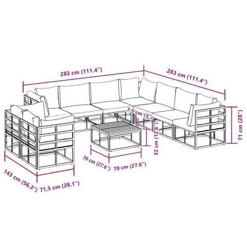 ZESTAW SOF NA OGRÓD 10 PCS CZARNY 70X 70X 32CM ALUMINIUM