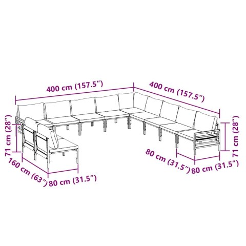 ZESTAW SOF NA OGRÓD 11 PCS ANTRACYTOWY STAL