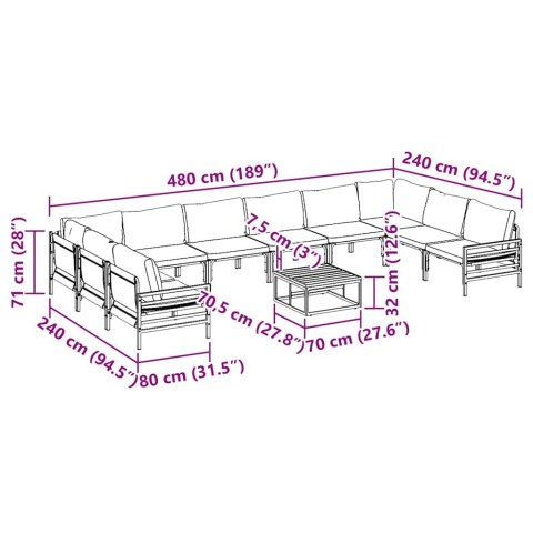 ZESTAW SOF NA OGRÓD 11 PCS ANTRACYTOWY STAL