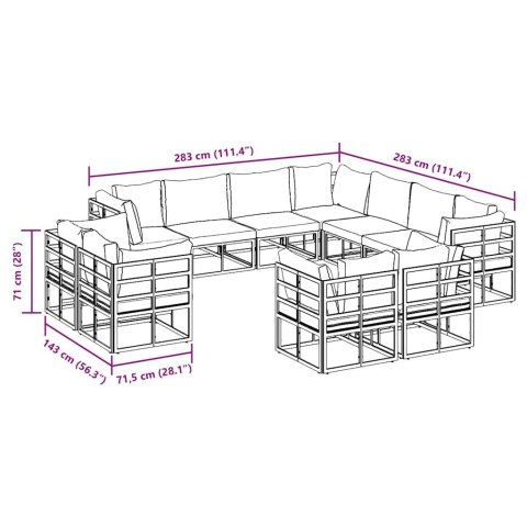 ZESTAW SOF NA OGRÓD 11 PCS CZARNY 283X 283X 71CM ALUMINIUM