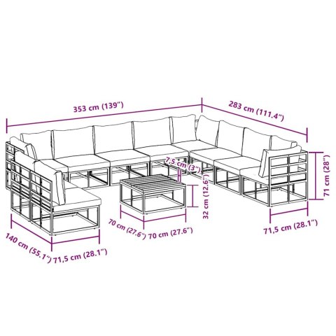 ZESTAW SOF NA OGRÓD 11 PCS CZARNY 70X 70X 32CM ALUMINIUM