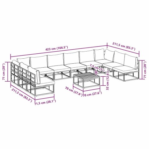 ZESTAW SOF NA OGRÓD 11 PCS CZARNY 70X 70X 32CM ALUMINIUM