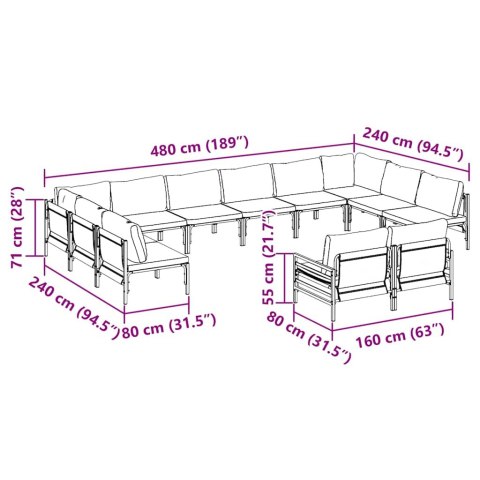 ZESTAW SOF NA OGRÓD 12 PCS ANTRACYTOWY STAL