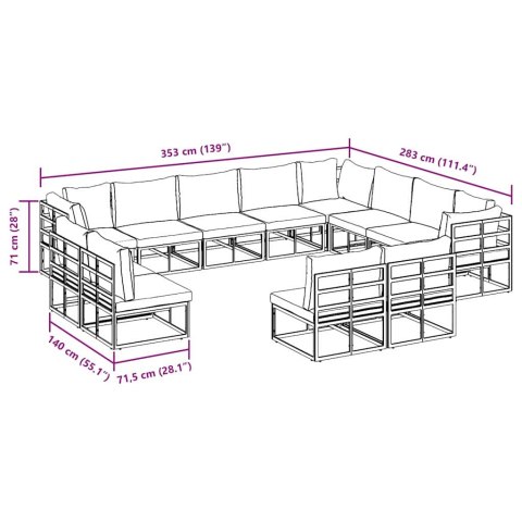 ZESTAW SOF NA OGRÓD 12 PCS CZARNY 353X 283X 71CM ALUMINIUM
