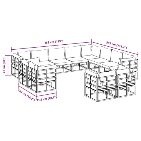 ZESTAW SOF NA OGRÓD 12 PCS CZARNY 353X 283X 71CM ALUMINIUM