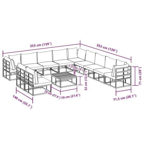 ZESTAW SOF NA OGRÓD 12 PCS CZARNY 70X 70X 32CM ALUMINIUM