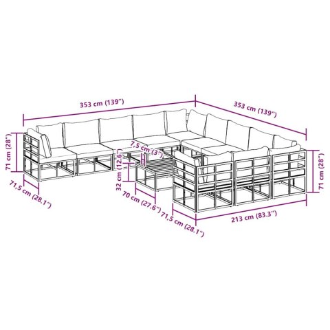 ZESTAW SOF NA OGRÓD 12 PCS CZARNY 70X 70X 32CM ALUMINIUM