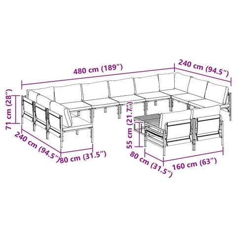 ZESTAW SOF NA OGRÓD 13 PCS ANTRACYTOWY STAL