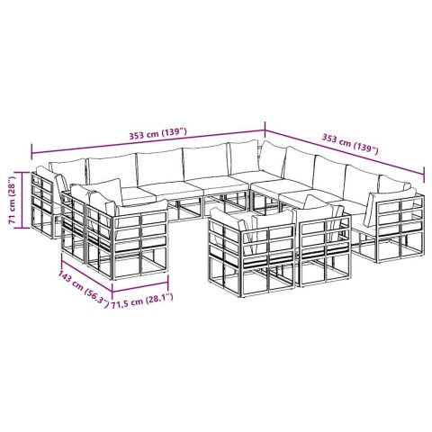 ZESTAW SOF NA OGRÓD 13 PCS CZARNY 353X 353X 71CM ALUMINIUM