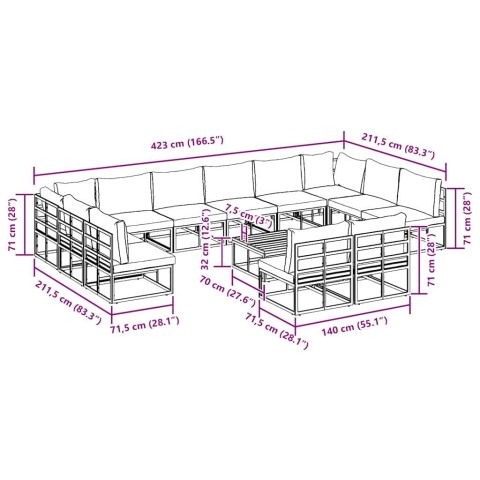 ZESTAW SOF NA OGRÓD 13 PCS CZARNY 70X 70X 32CM ALUMINIUM