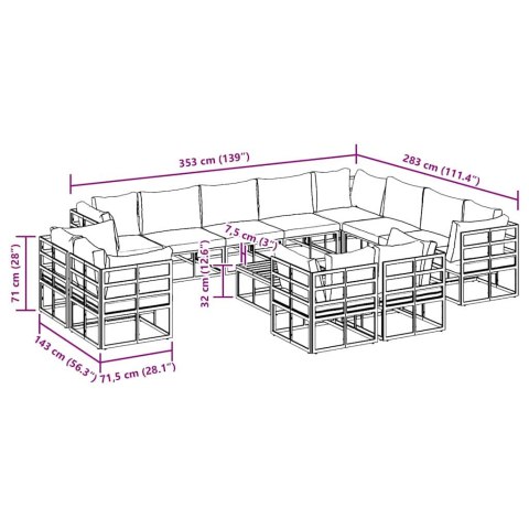 ZESTAW SOF NA OGRÓD 13 PCS CZARNY 70X 70X 32CM ALUMINIUM