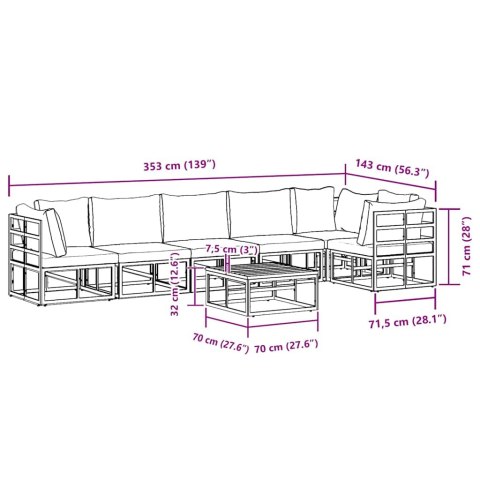 ZESTAW SOF NA OGRÓD 7 PCS CZARNY 70X 70X 32CM ALUMINIUM