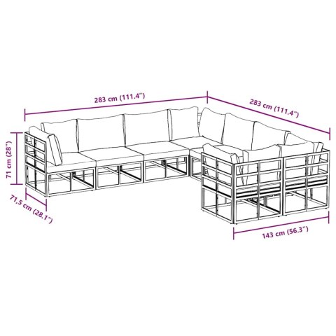 ZESTAW SOF NA OGRÓD 8 PCS CZARNY 283X 283X 71CM ALUMINIUM