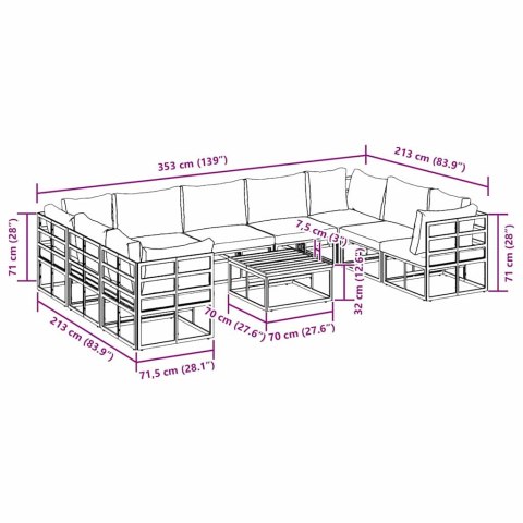 ZESTAW SOF NA OGRÓD Z PODUSZKĄ 10 PCS CZARNY ALUMINIUM