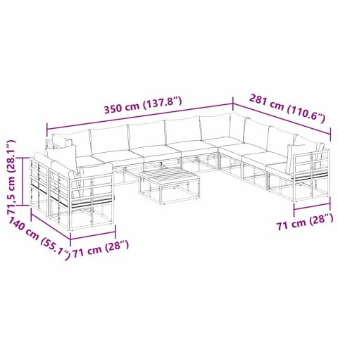 ZESTAW SOF NA OGRÓD Z PODUSZKĄ 11 PCS CZARNY ALUMINIUM