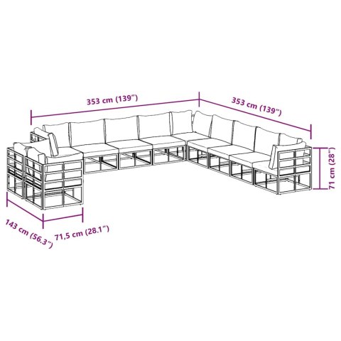 ZESTAW SOF NA OGRÓD Z PODUSZKĄ 11 PCS CZARNY ALUMINIUM