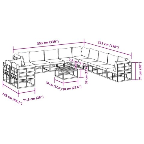 ZESTAW SOF NA OGRÓD Z PODUSZKĄ 12 PCS CZARNY ALUMINIUM