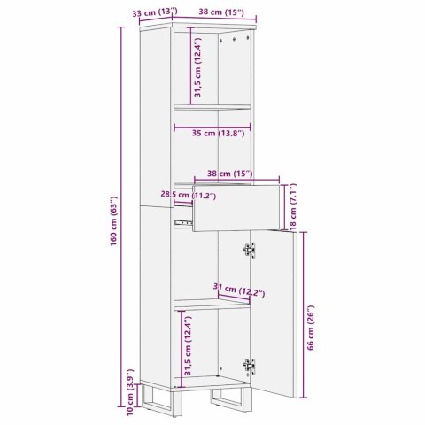 SZAFKA ŁAZIENKOWA 38X33.5X160CM LITE DREWNO MANGO