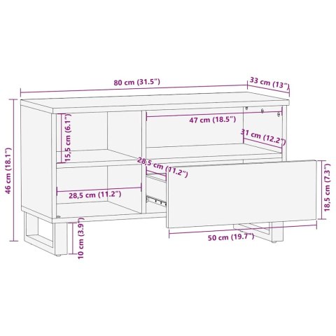SZAFKA NA MEDIA BRĄZOWY 80 X33.5 X46CM LITE DREWNO MANGO
