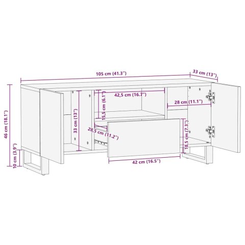 SZAFKA RTV 105X33.5X46CM Z LITEGO DREWNA MANGO