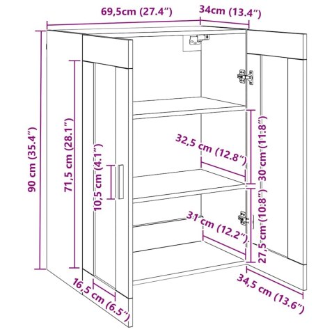 SZAFKI MONTOWANE NA ŚCIANIE 2 PCS CZARNY DĄB 69.5X 34X 90CM
