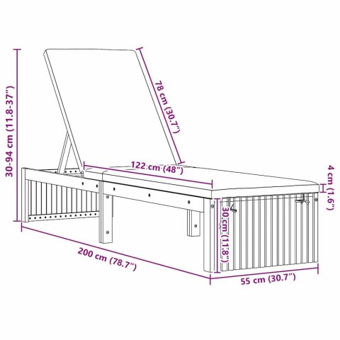 LEŻAK Z PODUSZKĄ 200X55X30CM LITE DREWNO AKACJOWE