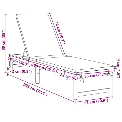 WYGODNY LEŻAK OGRODOWY Z JASNOSZARYMI PODUSZKAMI Z LITEGO DREWNA AKACJOWEGO