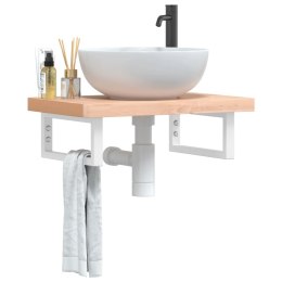 PÓŁKA ŚCIENNA POD UMYWALKĘ STAL I LITE DREWNO BUKOWE