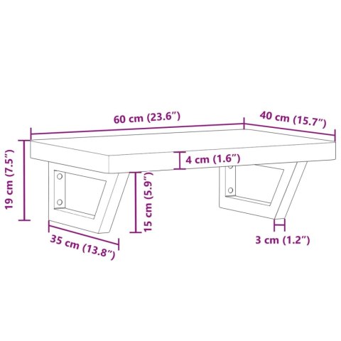 PÓŁKA ŚCIENNA POD UMYWALKĘ STAL I LITE DREWNO BUKOWE