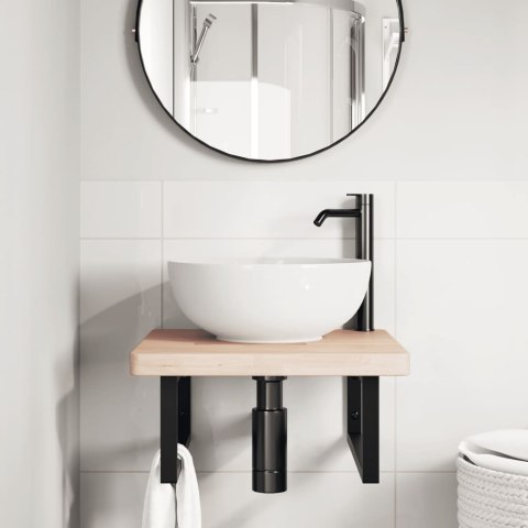 PÓŁKA ŚCIENNA POD UMYWALKĘ STAL I LITE DREWNO DĘBOWE