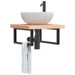 PÓŁKA ŚCIENNA POD UMYWALKĘ STAL I LITE DREWNO BUKOWE