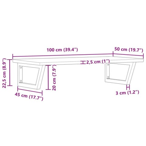 PÓŁKA ŚCIENNA POD UMYWALKĘ STAL I LITE DREWNO DĘBOWE