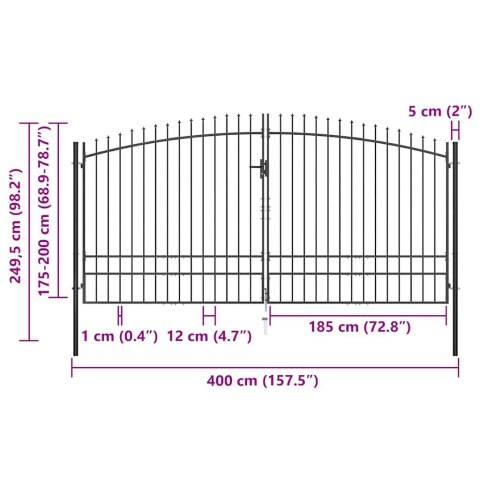 BRAMA DWUSKRZYDŁOWA Z GROTAMI 400X248CM