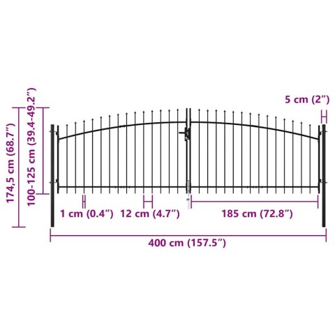 BRAMA DWUSKRZYDŁOWA Z GROTAMI 400X175CM