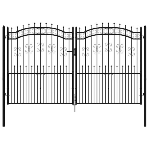 BRAMA OGRODZENIOWA Z WŁÓCZNIĄ CZARNA 305X175CM MALOWANA PROSZKOWO STAL