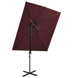 PARASOL WISZĄCY Z PODWÓJNĄ CZASZĄ BORDOWY 250X250CM