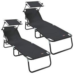 SKŁADANY LEŻAK Z PODUSZKĄ 2 PCS CZARNY 56X190X81CM TKANINA