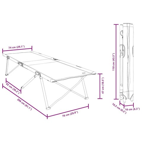 SKŁADANE ŁÓŻKO KEMPINGOWE RĘCZNE 2 PCS CZARNY 206X76X74CM