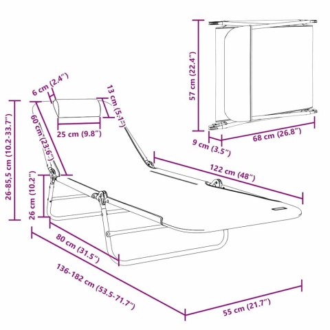 SKŁADANY LEŻAK 2-OSOBA 2 PCS CZARNY 182X55X85.5CM TEXTILENE