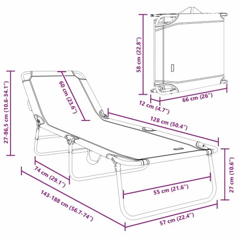 VidaXL Składany leżak 2-osoba 2 pcs Czerwony 56 x 189 x 87cm tkanina
