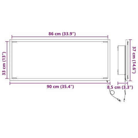 LUSTRO MONTOWANE NA ŚCIANIE SZARY DĄB SONOMA 90X8.5X37CM
