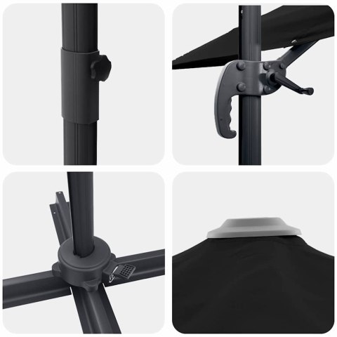 PARASOL ROMA CZARNY 286X285X265CM POLIESTER I ALUMINIUM