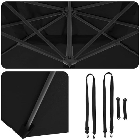 PARASOL ROMA CZARNY 286X285X265CM POLIESTER I ALUMINIUM