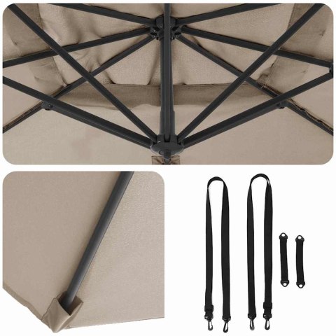 PARASOL ROMAŃSKI Z BOCZNYM MOCOWANIEM TAUPE I CZARNY