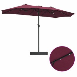 PARASOL OGRODOWY PODWÓJNY DUŻY 385CM LED KORBA SKŁADANY Z PODSTAWĄ BORDOWY