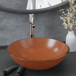 UMYWALKA ŁAZIENKOWA Z KRANEM I KORKIEM BRĄZ SZKŁO HARTOWANE