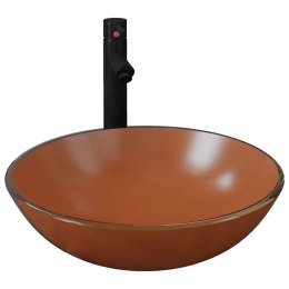 UMYWALKA ŁAZIENKOWA Z KRANEM I KORKIEM BRĄZ SZKŁO HARTOWANE