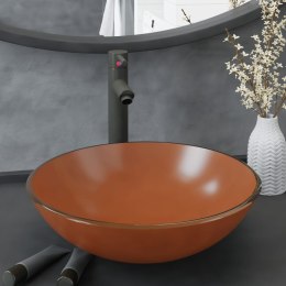 UMYWALKA ŁAZIENKOWA Z KRANEM I KORKIEM BRĄZ SZKŁO HARTOWANE